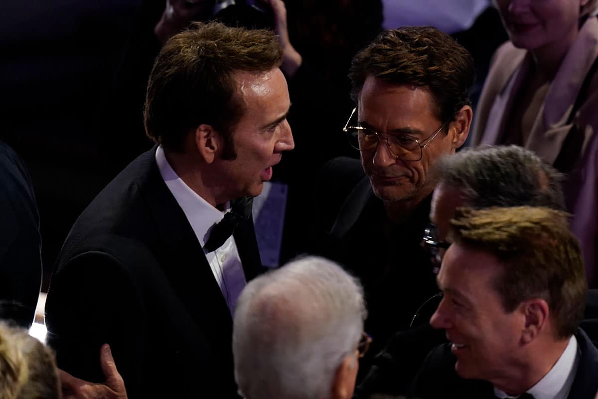 Nicolas Cage and Robert Downey Jr at the 2024 Oscars.