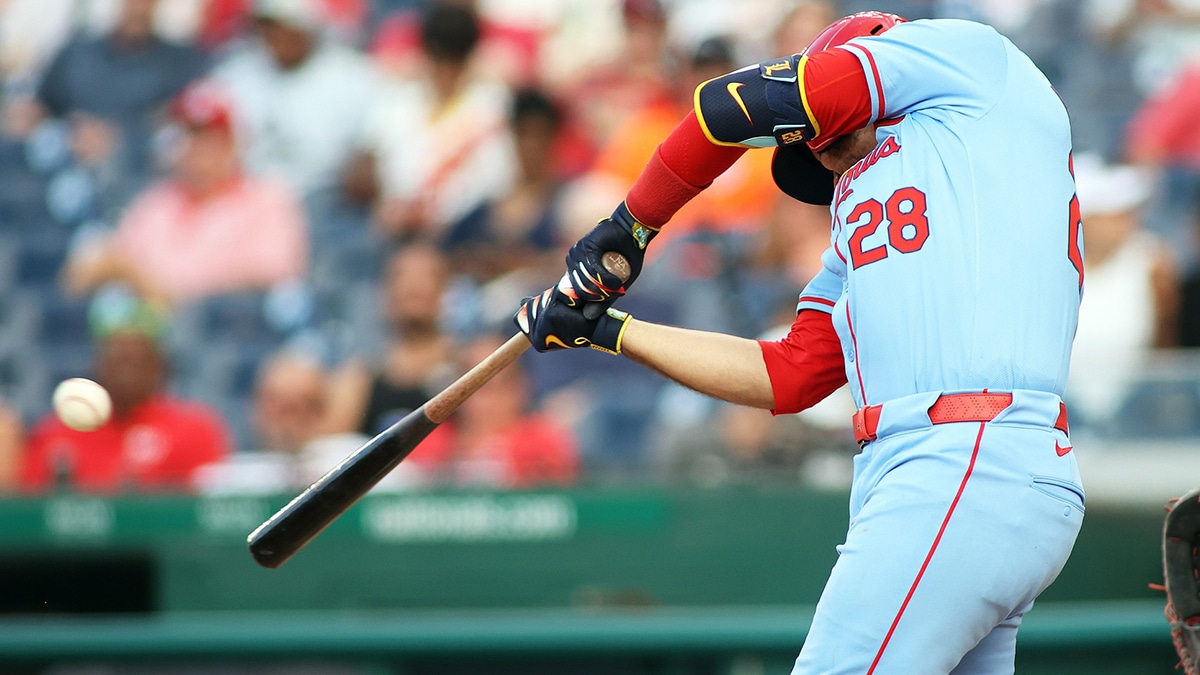 St. Louis Cardinals third base Nolan Arenado (28) lines out during the sixth inning against the Washington Nationals at Nationals Park.