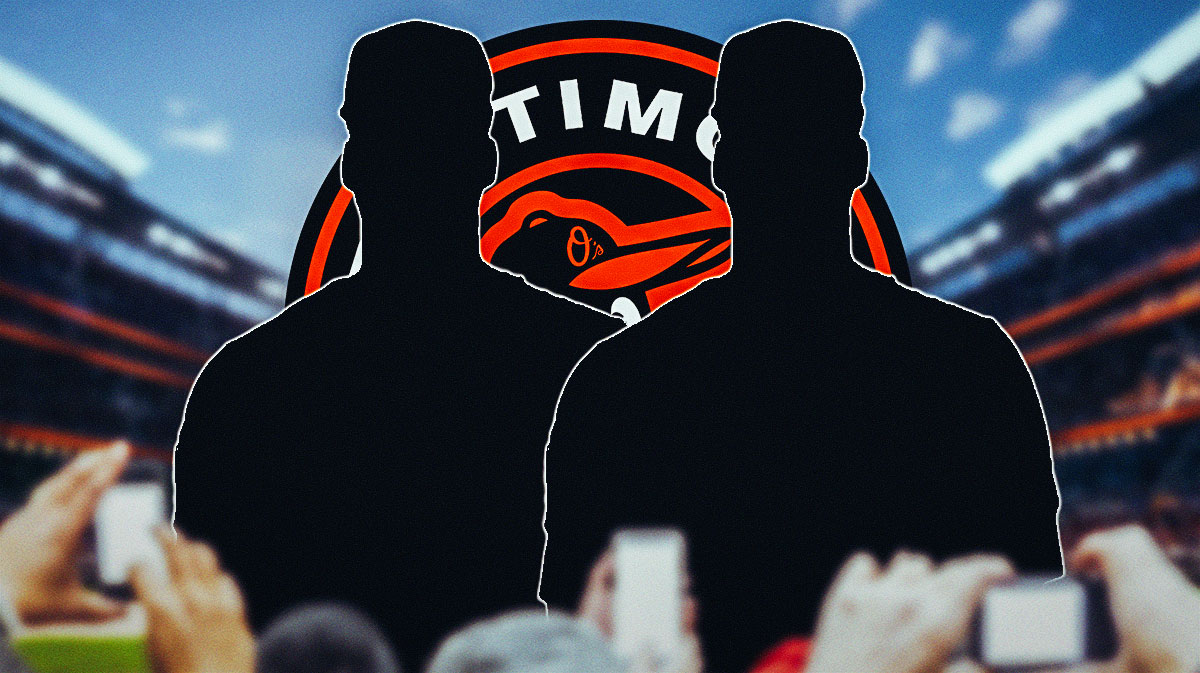 Silhouette of Frankie Montas and Silhouette of Nick Martinez in front of Orioles logo. MLB Trade deadline.