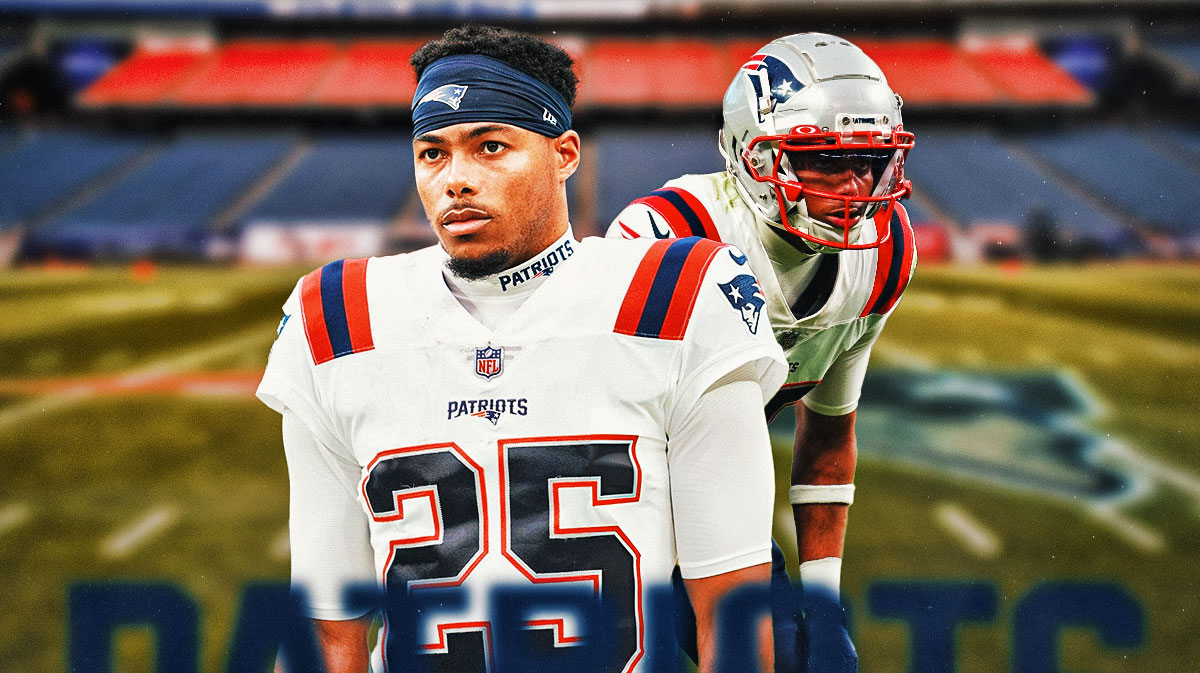 New England Patriots star Marcus Jones in front of Gillette Stadium.