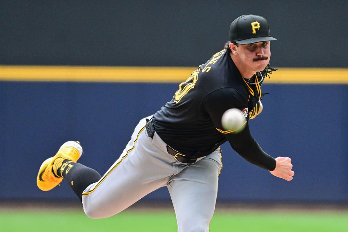 Pittsburgh Pirates starting pitcher Paul Skenes (30) pitches in the first inning against the Milwaukee Brewers at American Family Field.