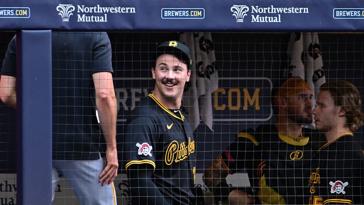 Pittsburgh Pirates pitcher Paul Skenes (30) smiles after pitching six hitless inning against the Milwaukee Brewers at American Family Field.