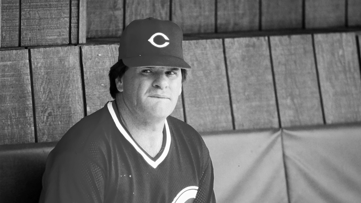 Cincinnati Reds Pete Rose in the dugout before game against the New York Mets at Shea Stadium in Queens New York July 7, 1986.