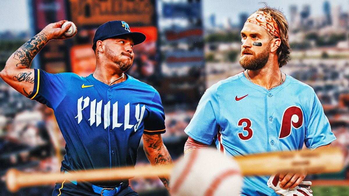 Phillies star Bryce Harper looking at Taijuan Walker.