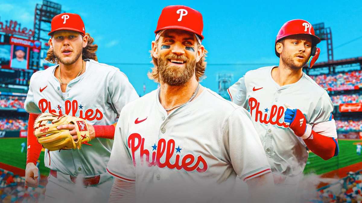 Bryce Harper, Trea Turner and Alec Bohm in Philadelphia Phillies uniforms as the trio all made the All-Star game