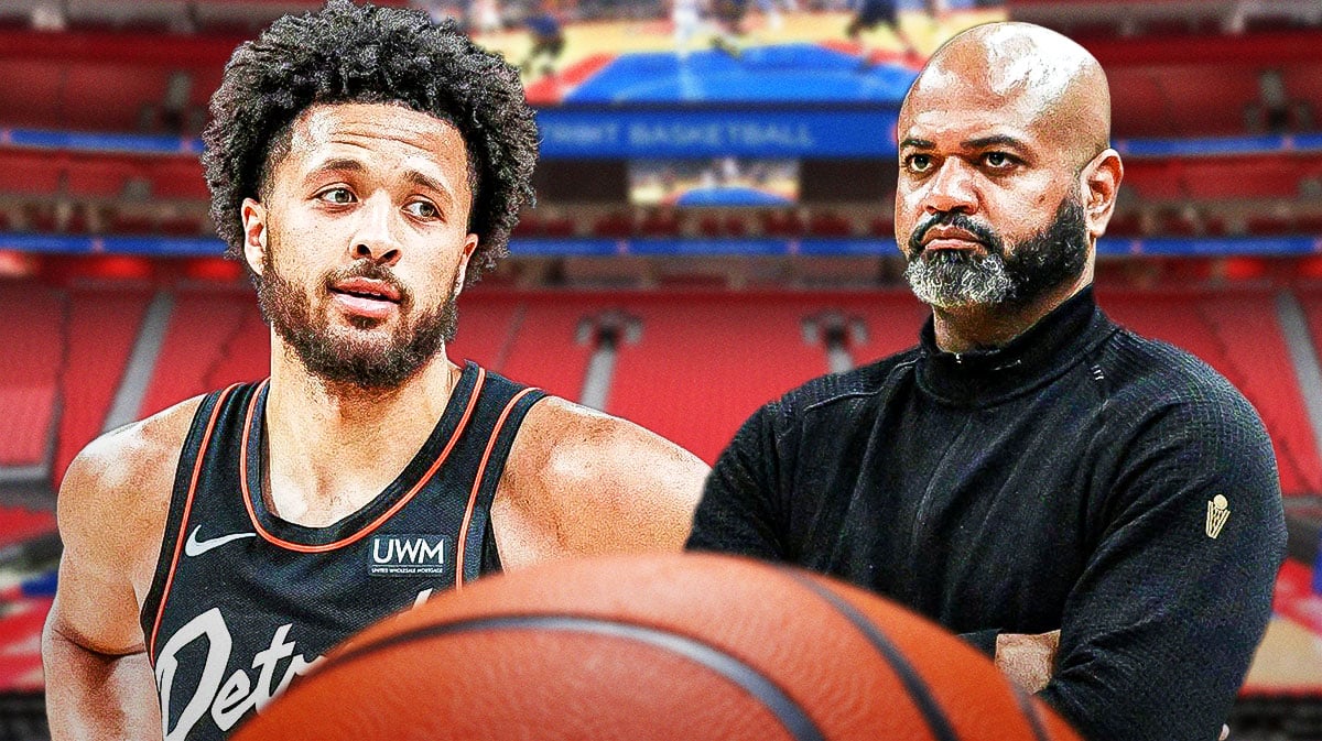 JB Bickerstaff looking at Pistons star Cade Cunningham.