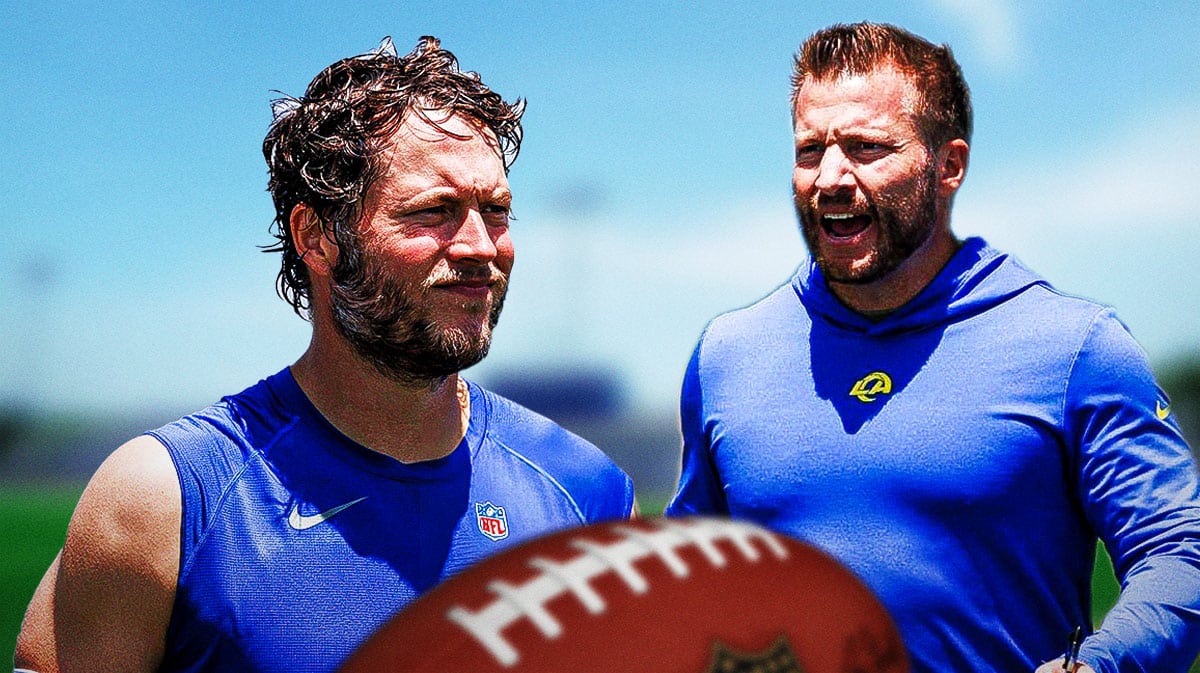 Matthew Stafford smiling next to Sean McVay