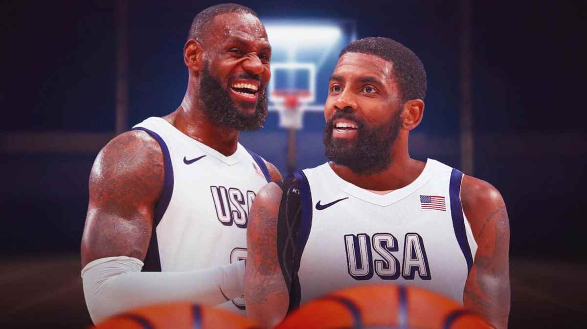 LeBron James and Kyrie Irving celebrating wins for Team USA.