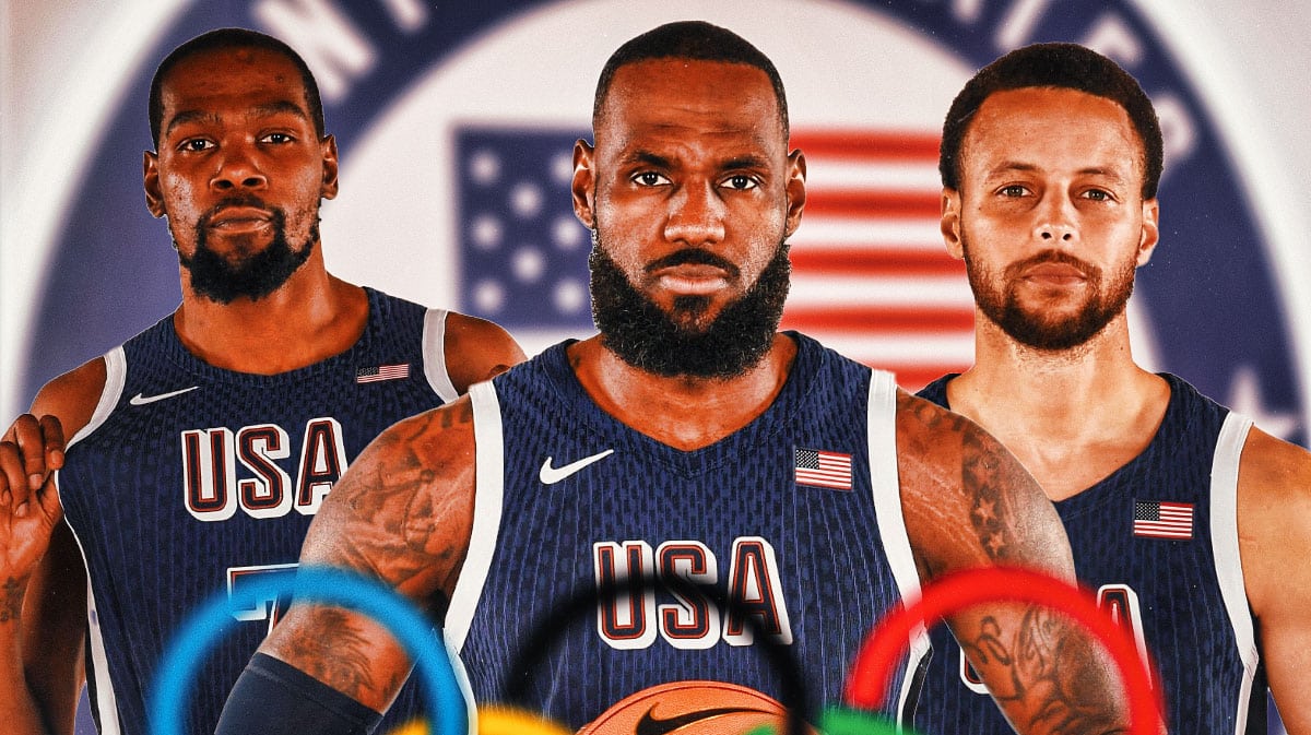 Kevin Durant, LeBron James and Stephen Curry playing for Team USA.
