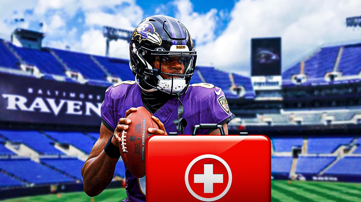 Ravens quarterback Lamar Jackson with medical bag on him.