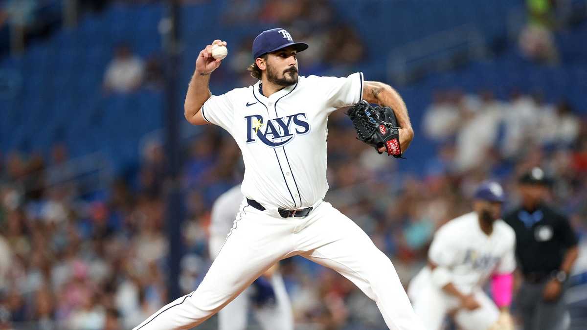 Tampa Bay Rays pitcher Zach Eflin (24) throws a pitch against the New York Yankees in the first inning at Tropicana Field.