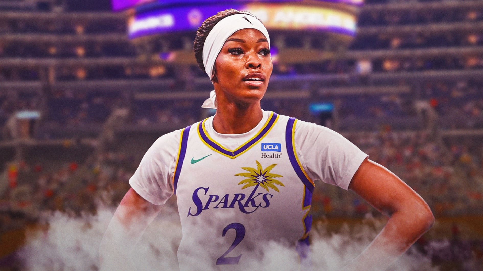 Rickea Jackson with the LA Sparks arena in the background