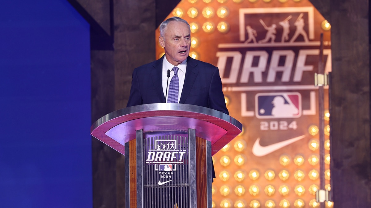 MLB Commissioner Rob Manfred during the first round of the MLB Draft at Cowtown Coliseum.