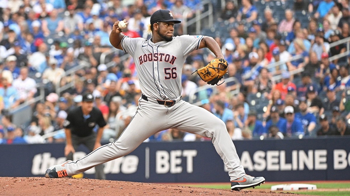 Houston Astros pitcher Ronel Blanco (56) pitches in the first inning against the Toronto Blue Jays at Rogers Centre