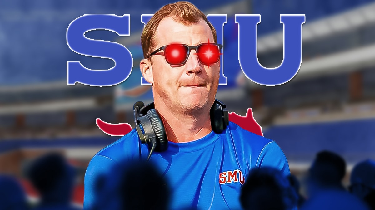 SMU football head coach Rhett Lashlee with lasers in his eyes