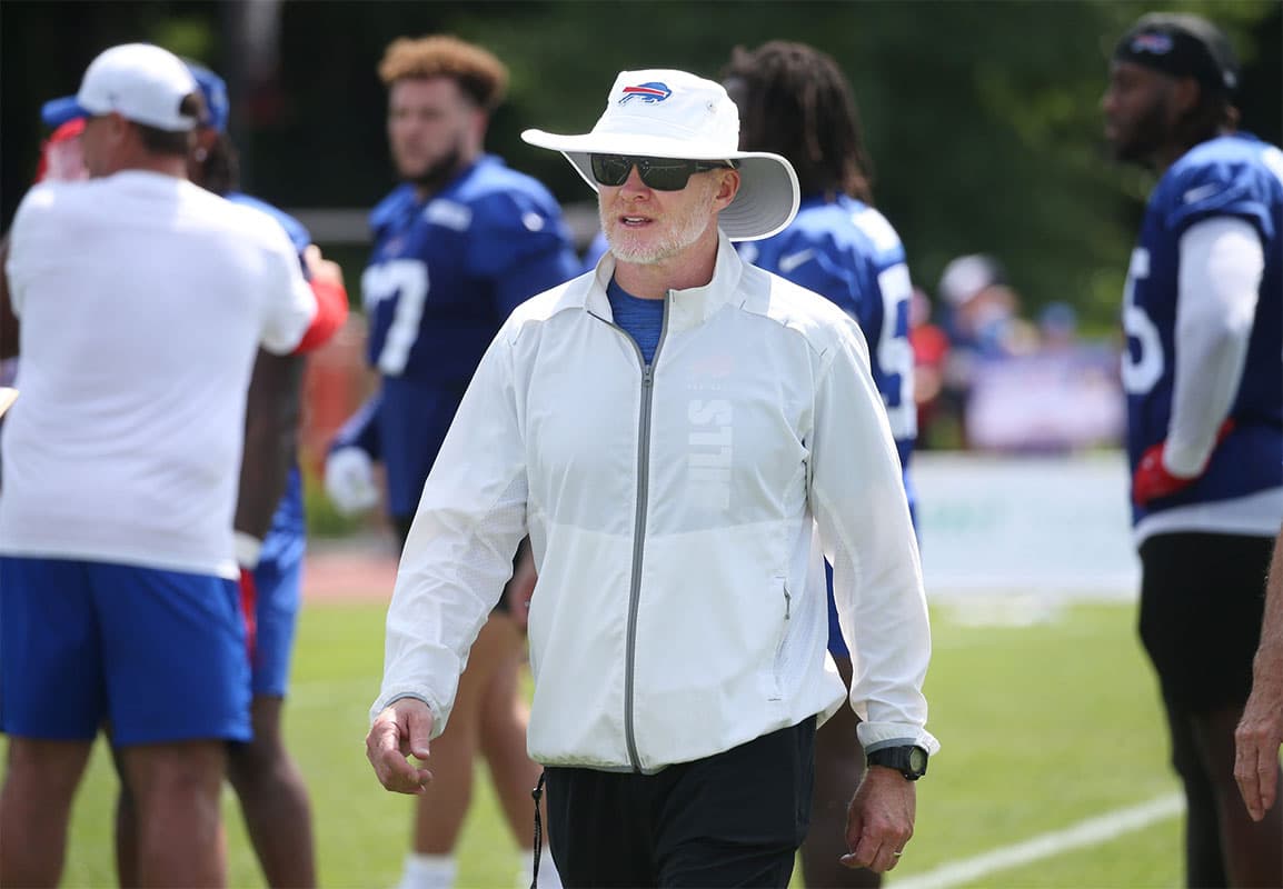 Bills head coach Sean McDermott keeps watch on action both on and off the field during day three.
