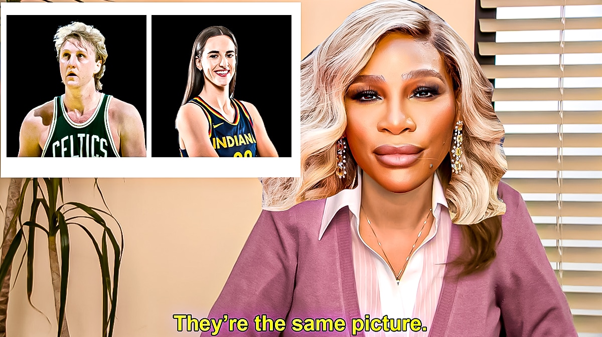 They're the same picture meme but the lady's head is Serena Williams and the two pictures are Larry Bird and Caitlin Clark.