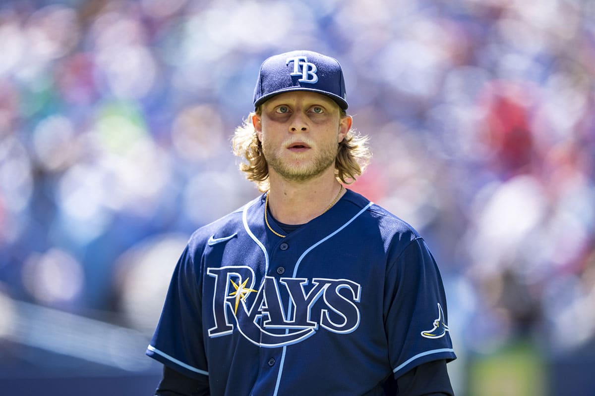 Tampa Bay Rays starting pitcher Shane Baz (11) looks on against the Toronto Blue Jays after the fourth inning at Rogers Centre. 