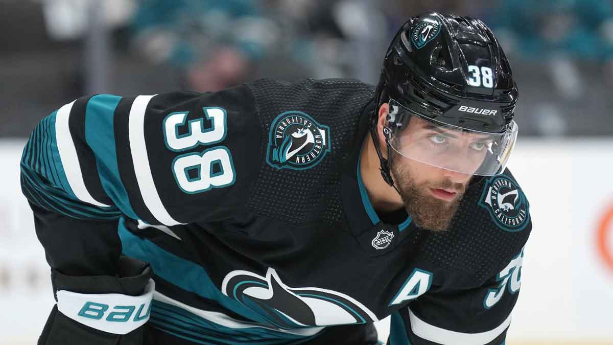 San Jose Sharks defenseman Mario Ferraro (38) stands on the ice during the first period against the Columbus Blue Jackets at SAP Center at San Jose.