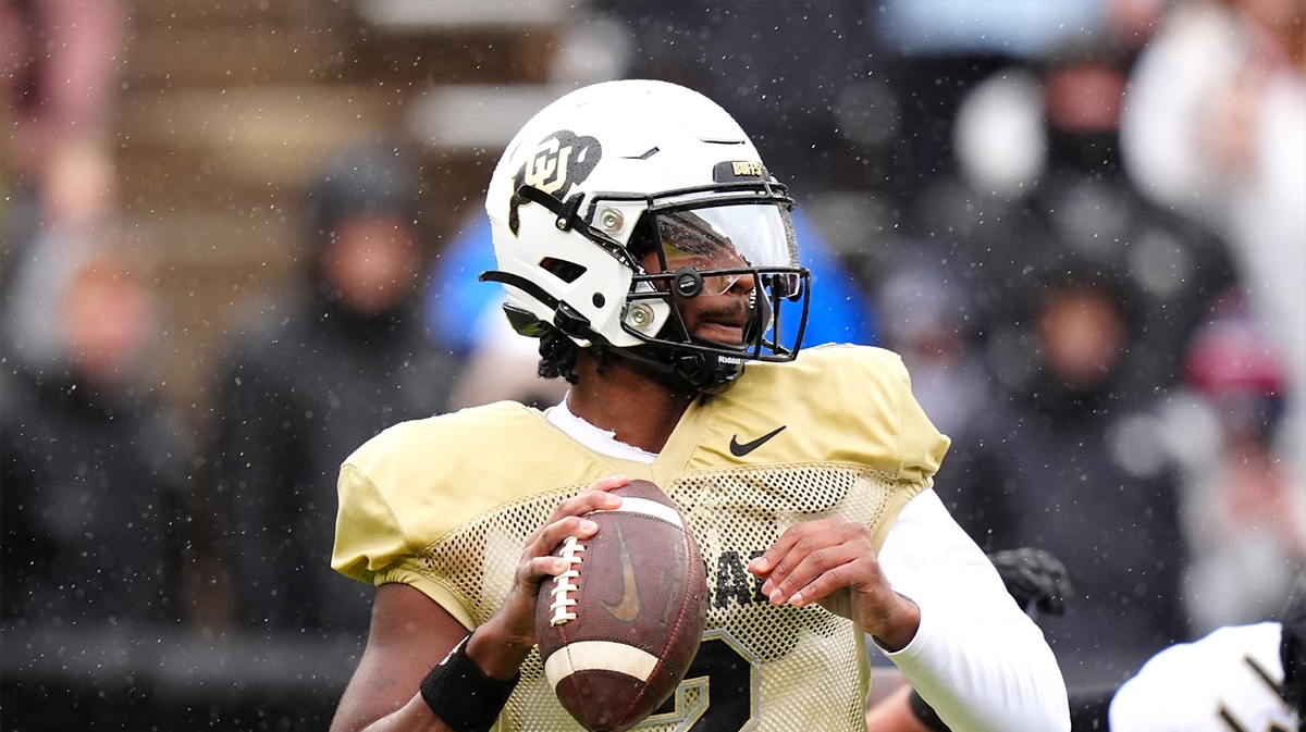 Colorado Buffaloes quarterback Shedeur Sanders (2) during a spring game event at Folsom Field.