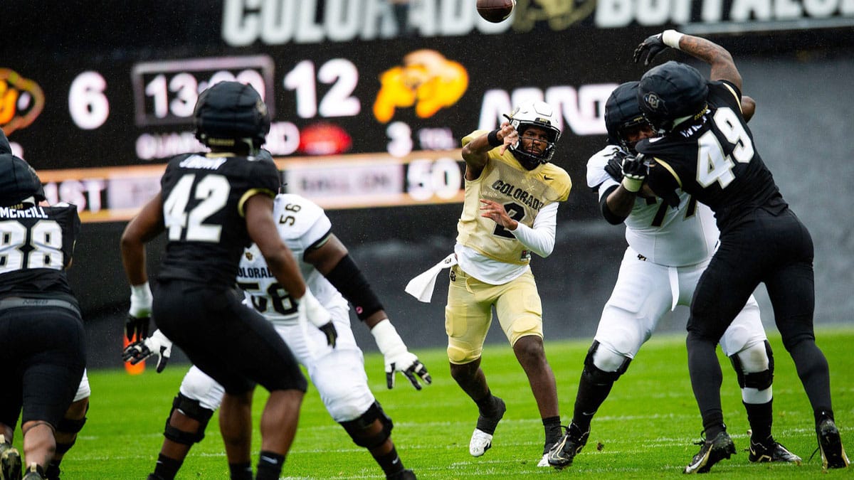 Colorado's Shedeur Sanders passes during Saturday's spring game