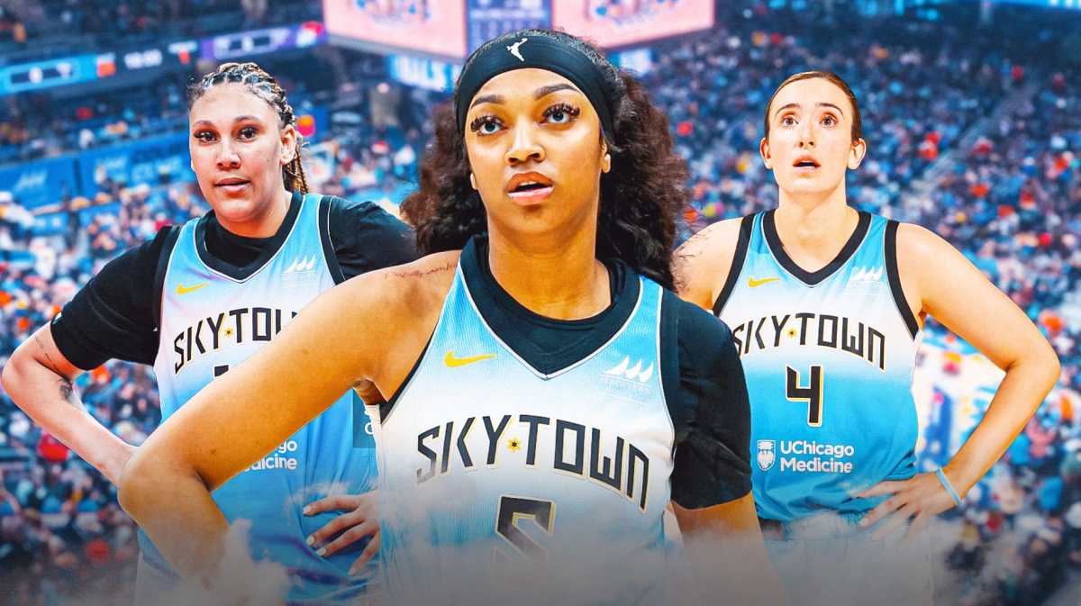 Chicago Sky rookie Angel Reese stands next to teammates after Sky loss, WNBA history