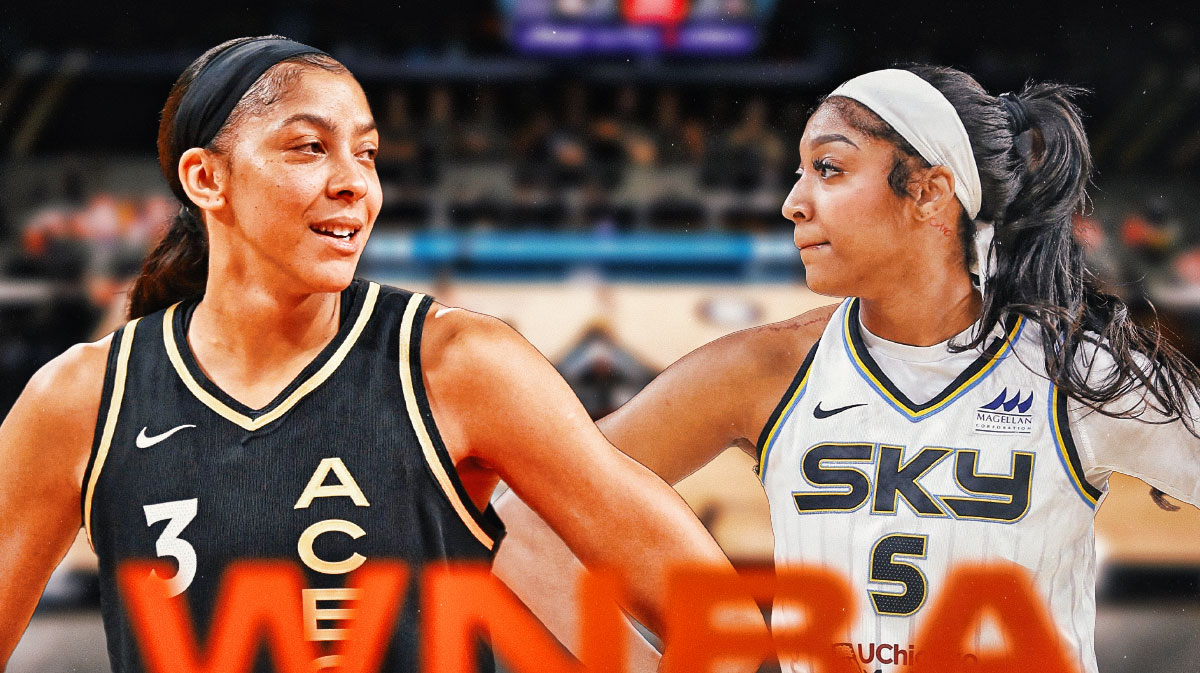 Chicago Sky forward Angel Reese on the right. Candace Parker on the left.