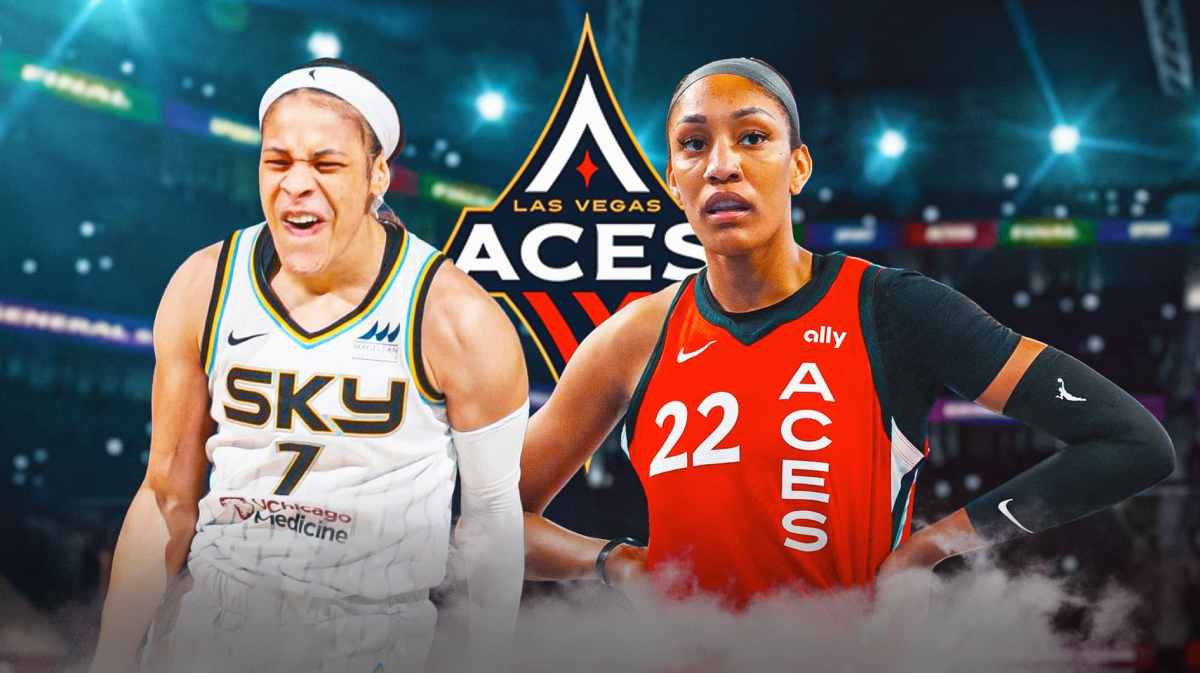 Sky's Chennedy Carter stands next to Aces' A'ja Wilson