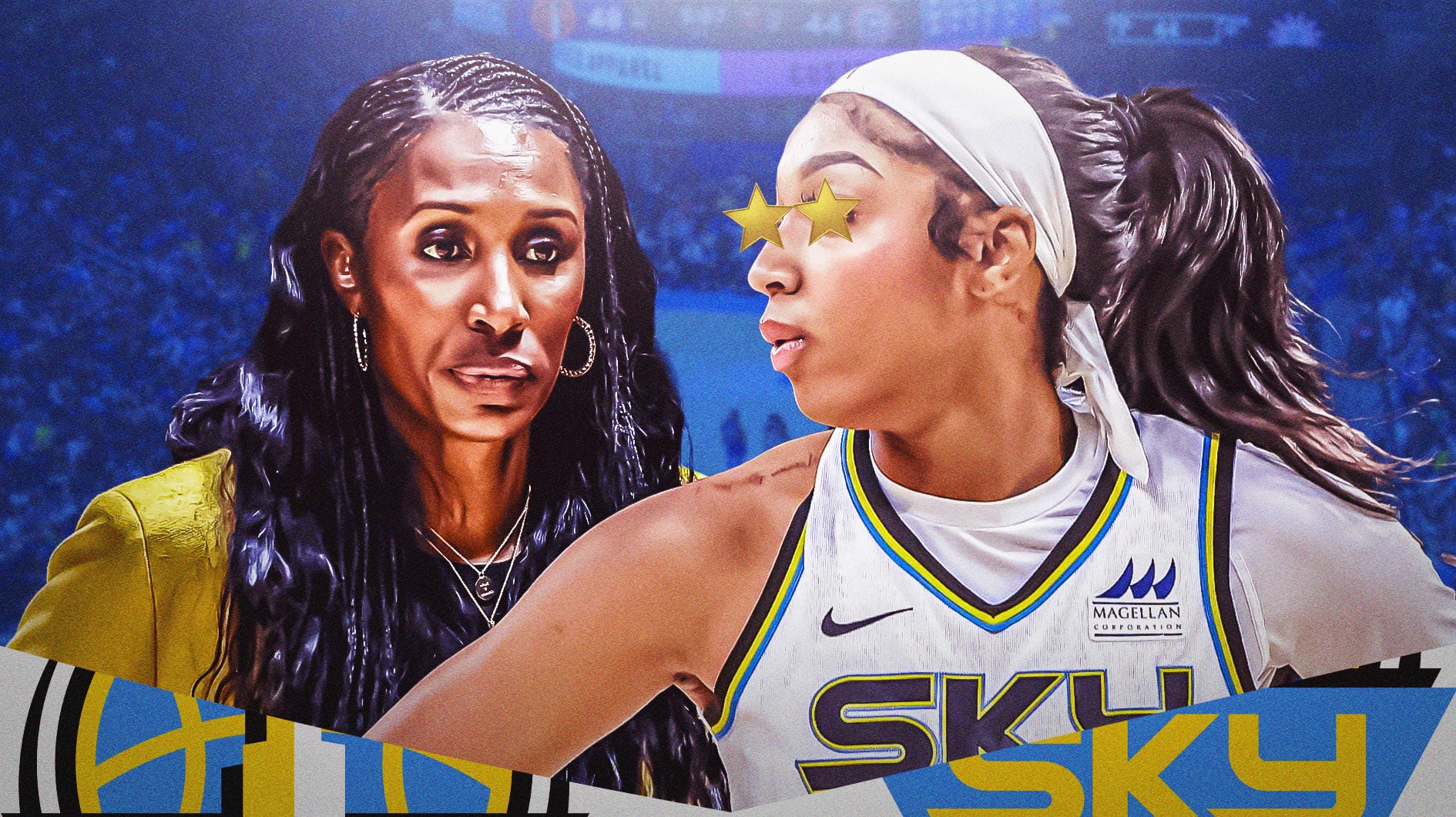 Photo: Angel Reese with star eyes in Chicago Sky jersey looking at Lisa Leslie