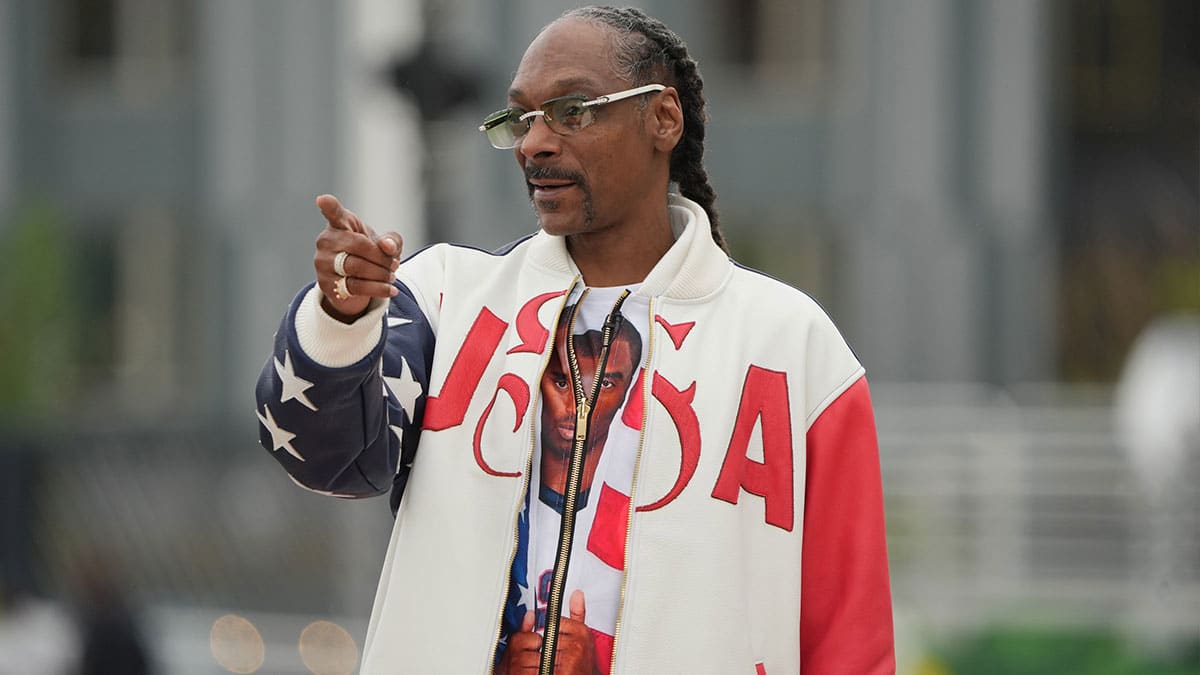 Snoop Dogg watches during the US Olympic Team Trials at Hayward Field.