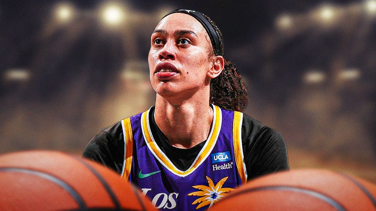 WNBA Los Angeles Sparks player Dearica Hamby, with basketballs all around her