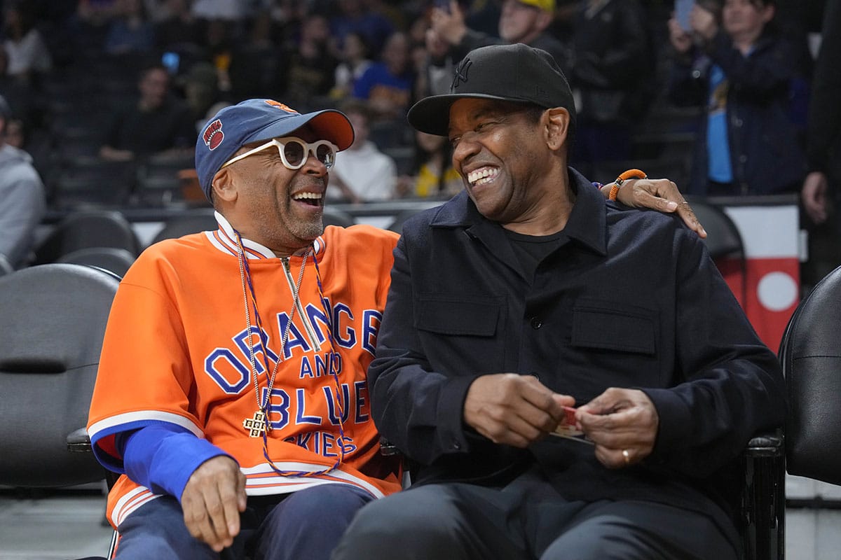 Spike Lee and Denzel Washington at a Knicks game in 2023.