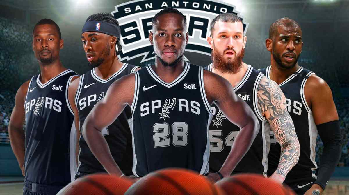David Duke, Jr. image, Sandro Mamukelashvili image, Charles Bassey image, Chris Paul image, Harrison Barnes image, San Antonio Spurs logo