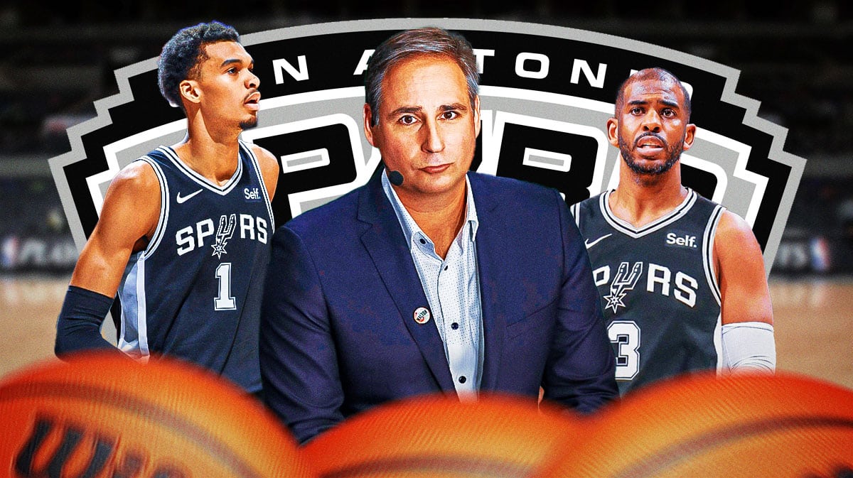 San Antonio Spurs player Victor Wembanyama, NBA writer Zach Lowe, and Spurs player Chris Paul