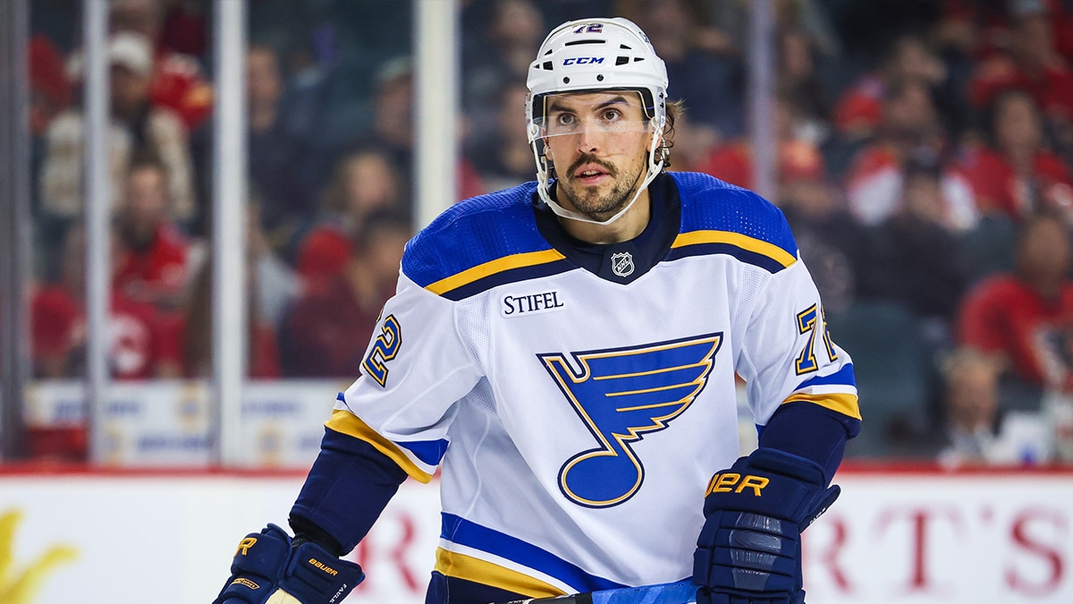 St. Louis Blues defenseman Justin Faulk (72) against the Calgary Flames during the third period at Scotiabank Saddledome.