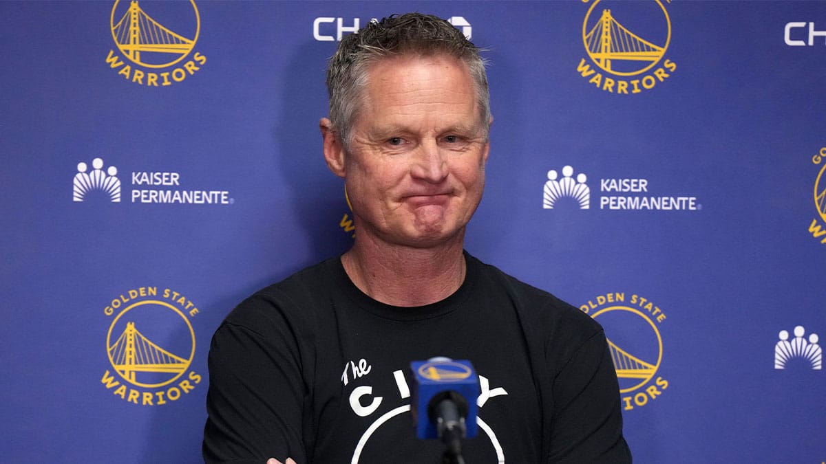 Golden State Warriors coach Steve Kerr at a press conference during the game against the Los Angeles Lakers at Crypto.com Arena.