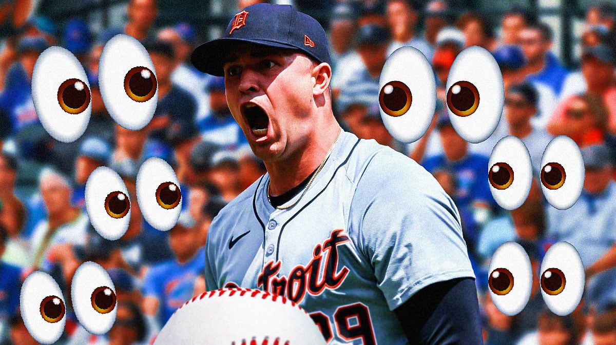 Tarik Skubal with a bunch of the big eyes emojis in the background