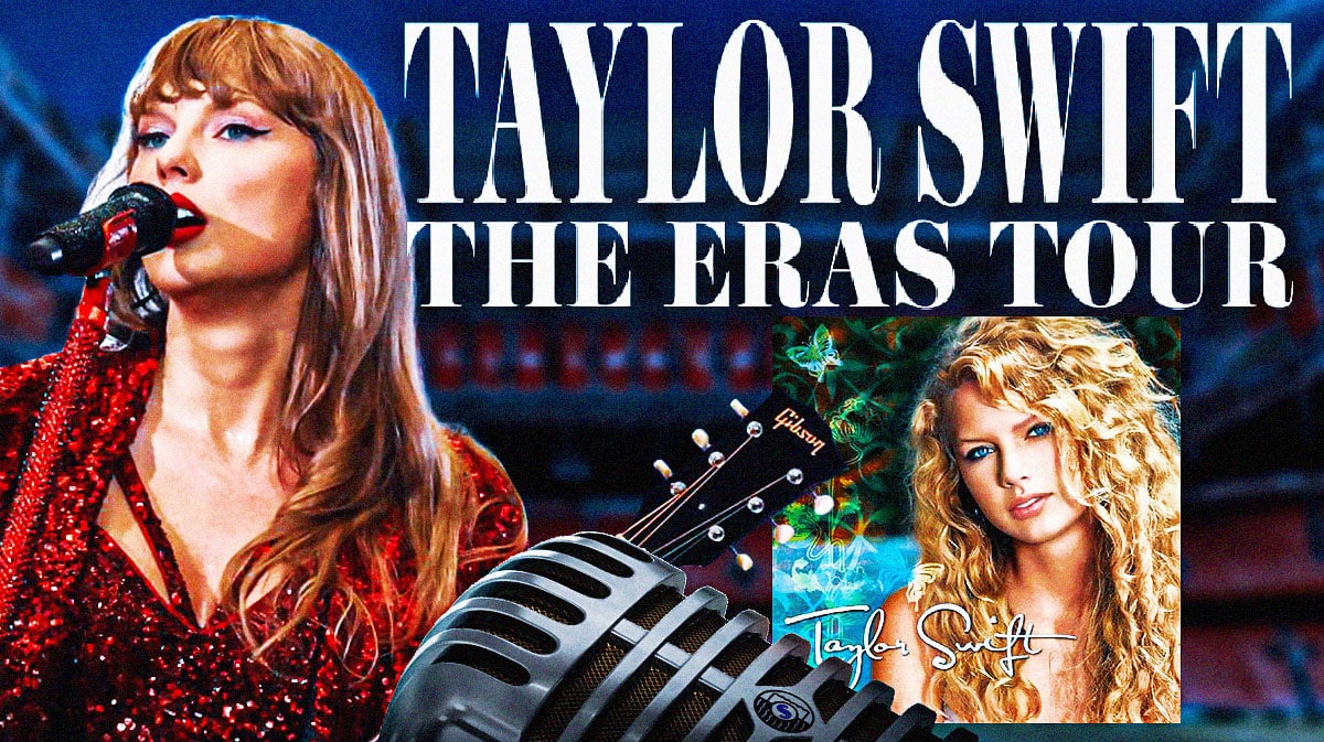 Taylor Swift and the Eras Tour logo with self-titled debut album cover.