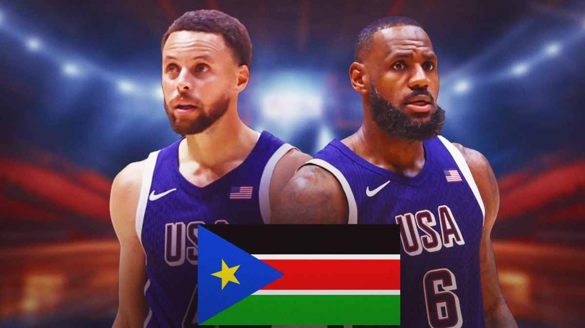 Team USA stars Stephen Curry and LeBron James, South Sudan flag