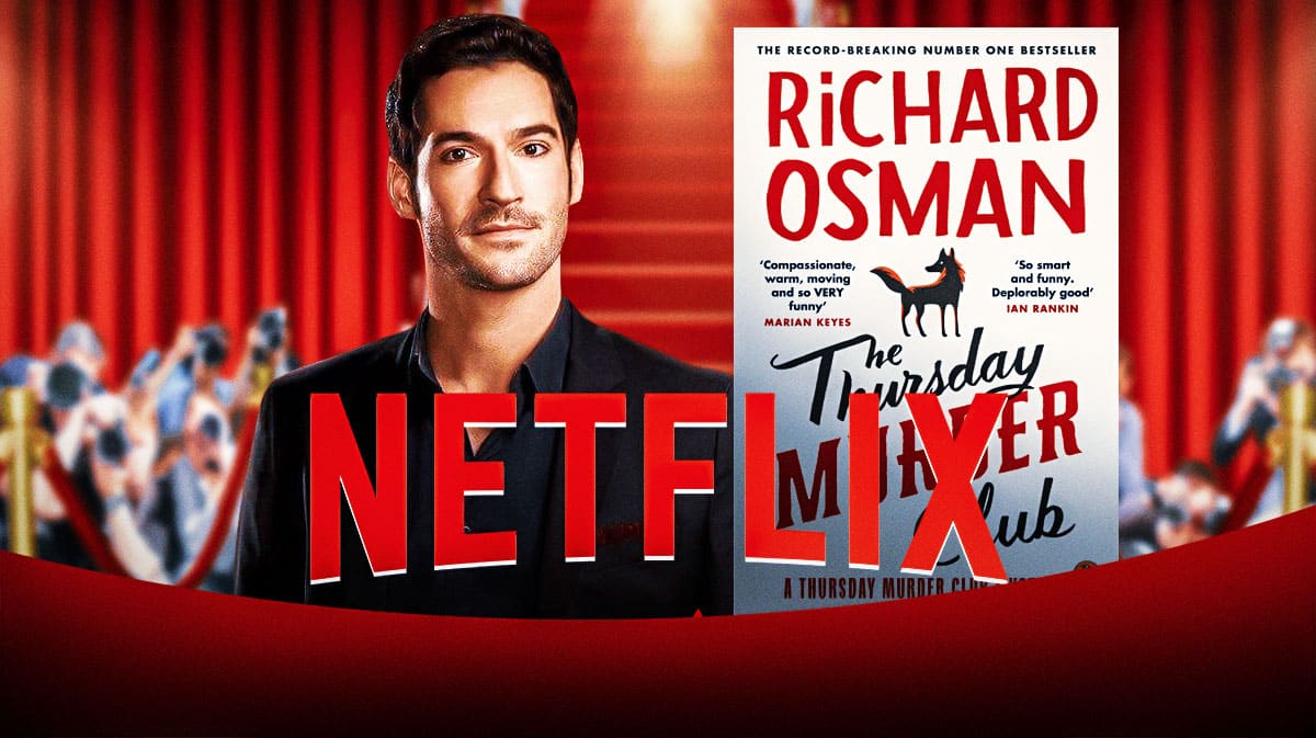 The Thursday Murder Club book with Tom Ellis.