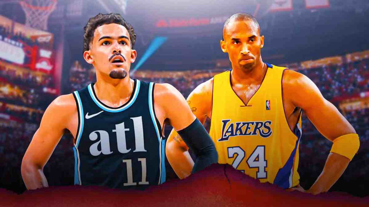 Hawks' Trae Young stands next to Lakers' Kobe Bryant