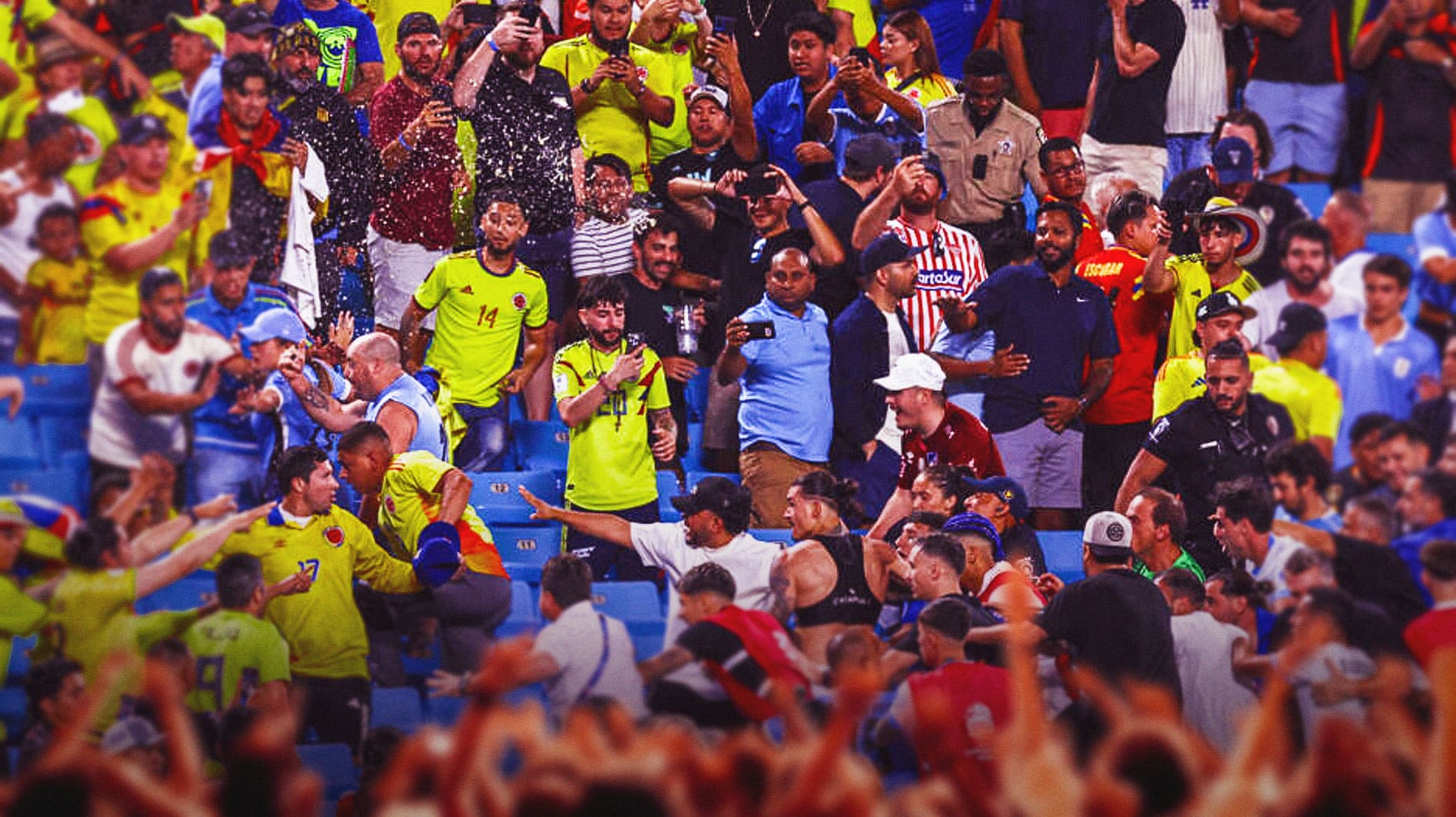 Uruguay and Colombian fans in a brawl.