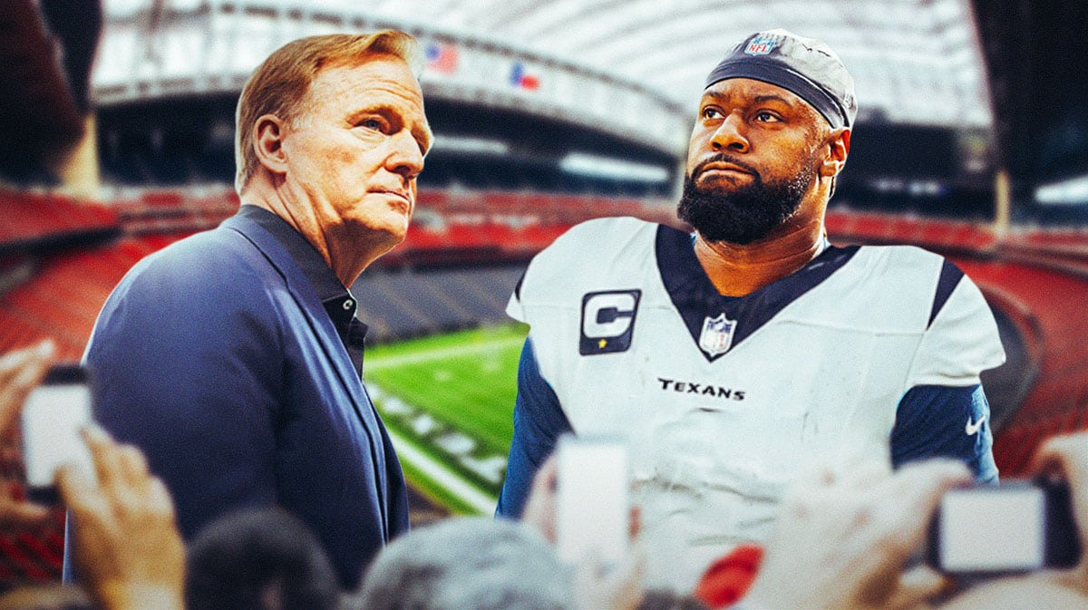 Texans DE Denico Autry looking at Roger Goodell.
