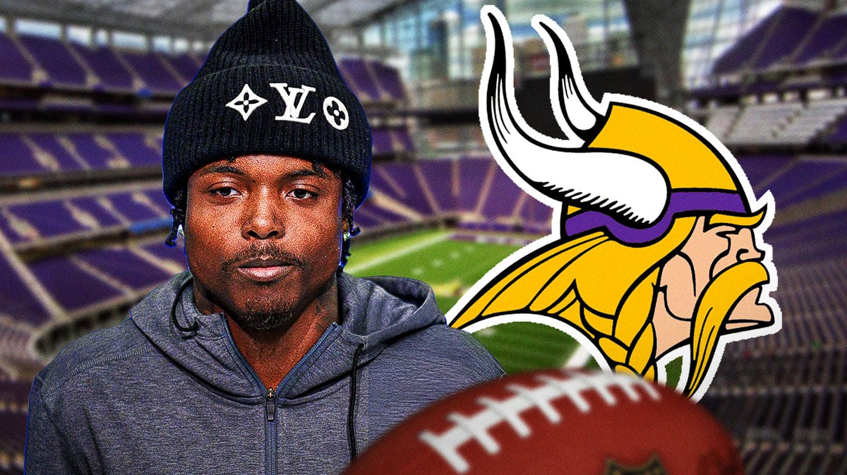Khyree Jackson next to a Vikings logo