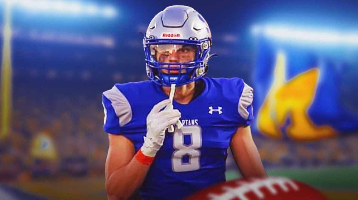 Michigan football, Wolverines, Andrew Olesh, Michigan football recruiting, Michigan football 2025 class, Andrew Olesh (high school football player) with Michigan football stadium in the background