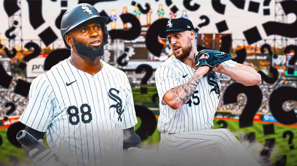 Luis Robert Jr and Garrett Crochet surrounded by question mark emojis