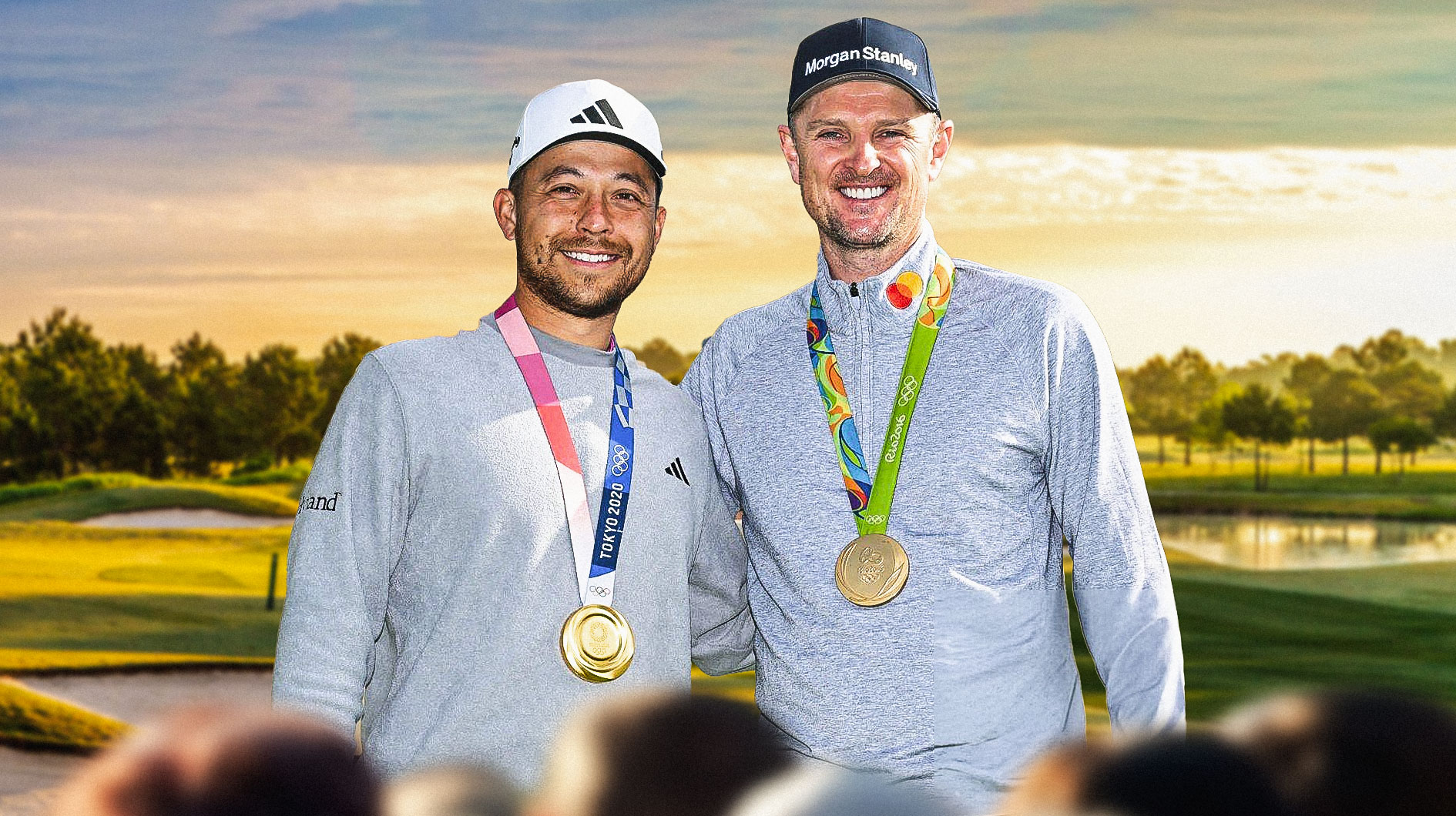 Xander Schauffele and Justin Rose with their gold medals