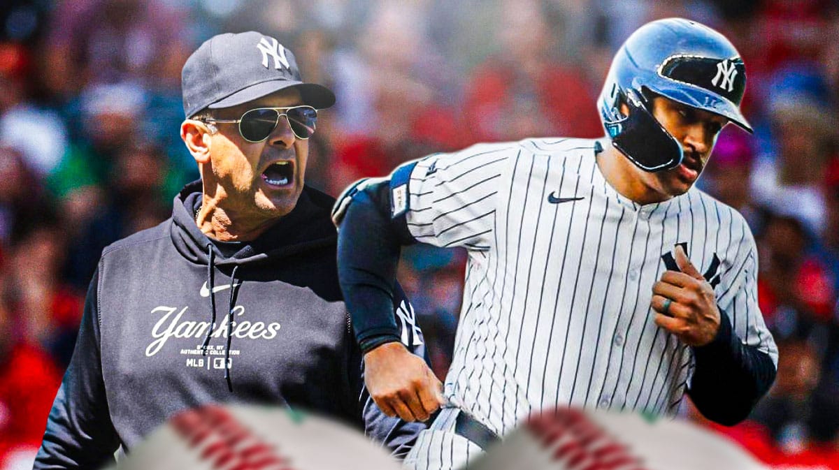 Yankees' Aaron Boone shouting at Trent Grisham
