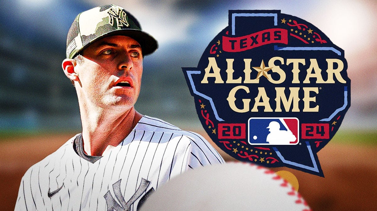 Clay Holmes looks shocked at 2024 MLB All-Star Game logo