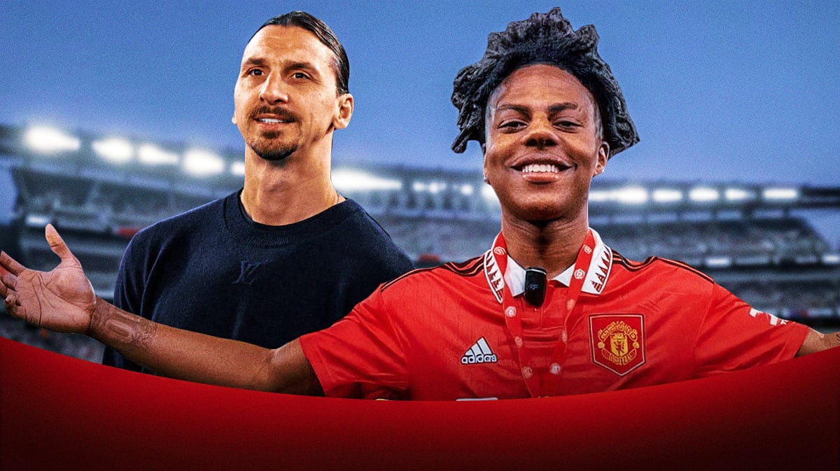 IShowSpeed and Zlatan Ibrahimovic looking towards each other smiling